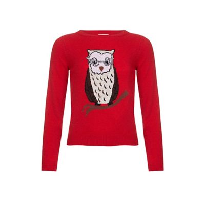 Yumi Girl Red Owl Jumper With Sequins